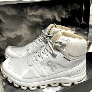 On Cloud Women’s CloudRock Waterproof Boots in Glacier Sand.